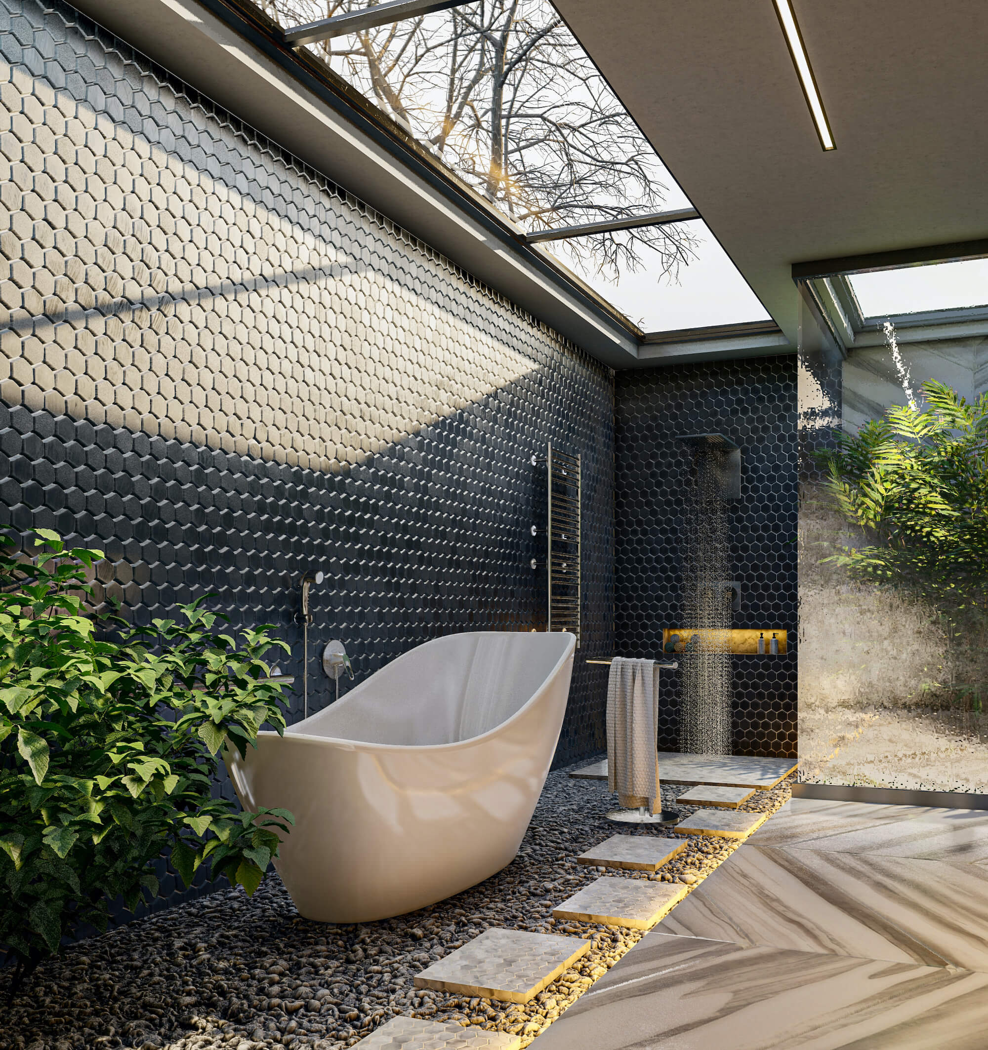 Bath and nature Modern bathroom designVisualization